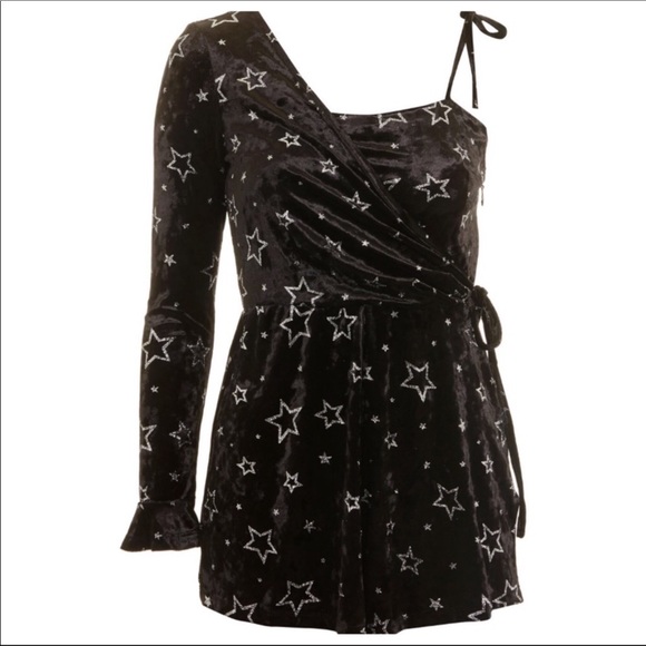 TOPSHOP VELVET ONE SHOULDER ROMPER - Picture 7 of 8